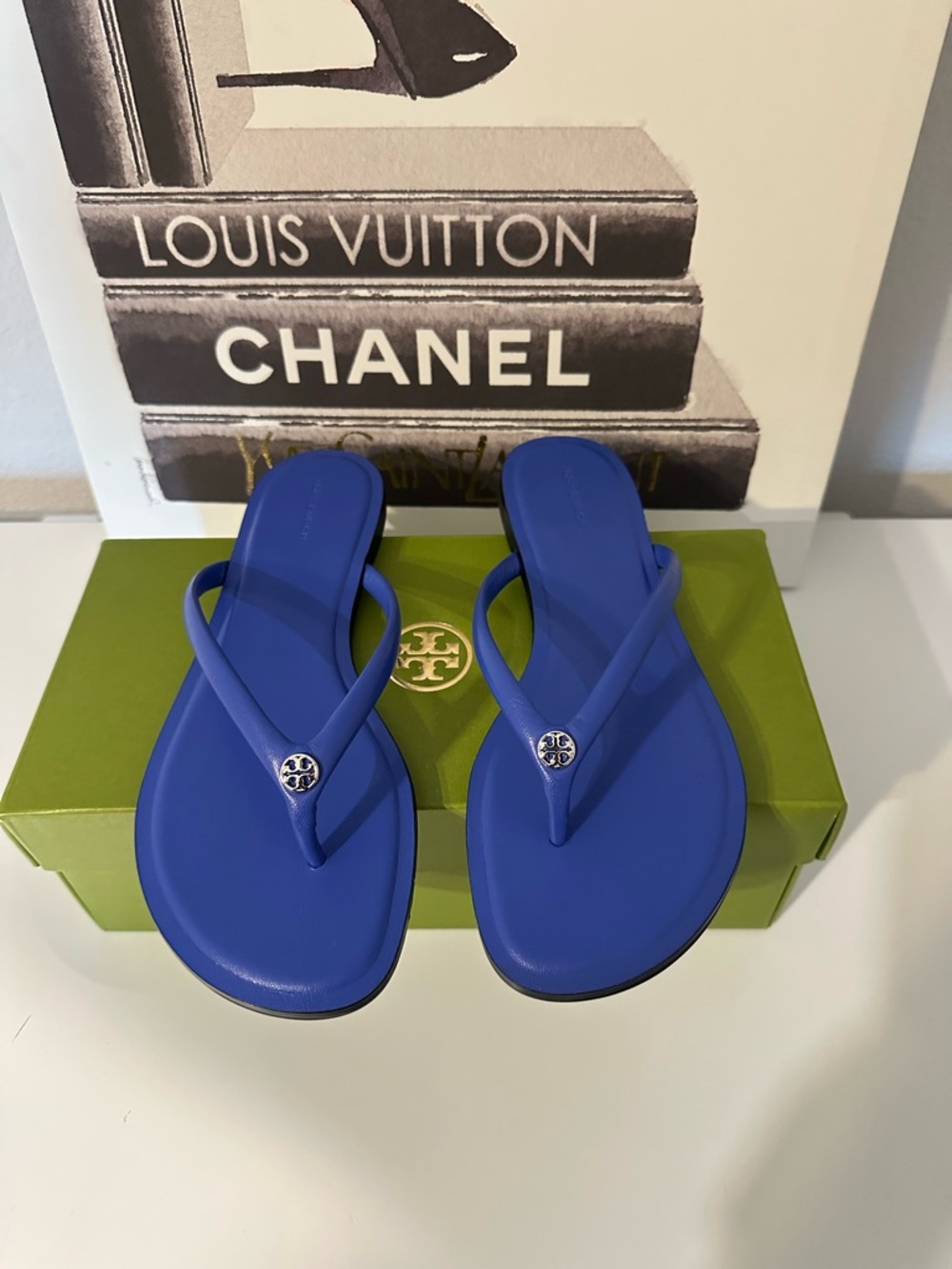 Tory Burch Cobalt Blue Logo Flip Flop Sandals